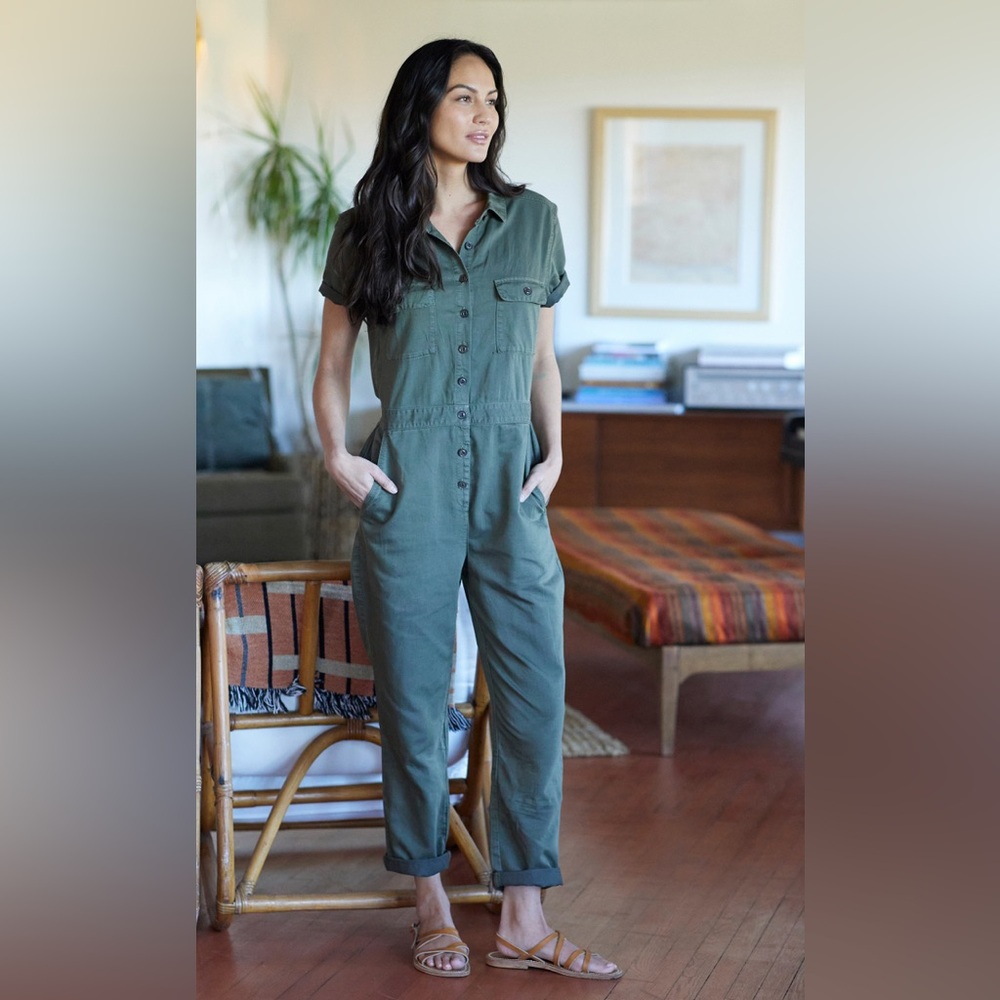 Outerknown S.E.A. Jumpsuit Cotton Short Sleeve Olive Night Green Size Small